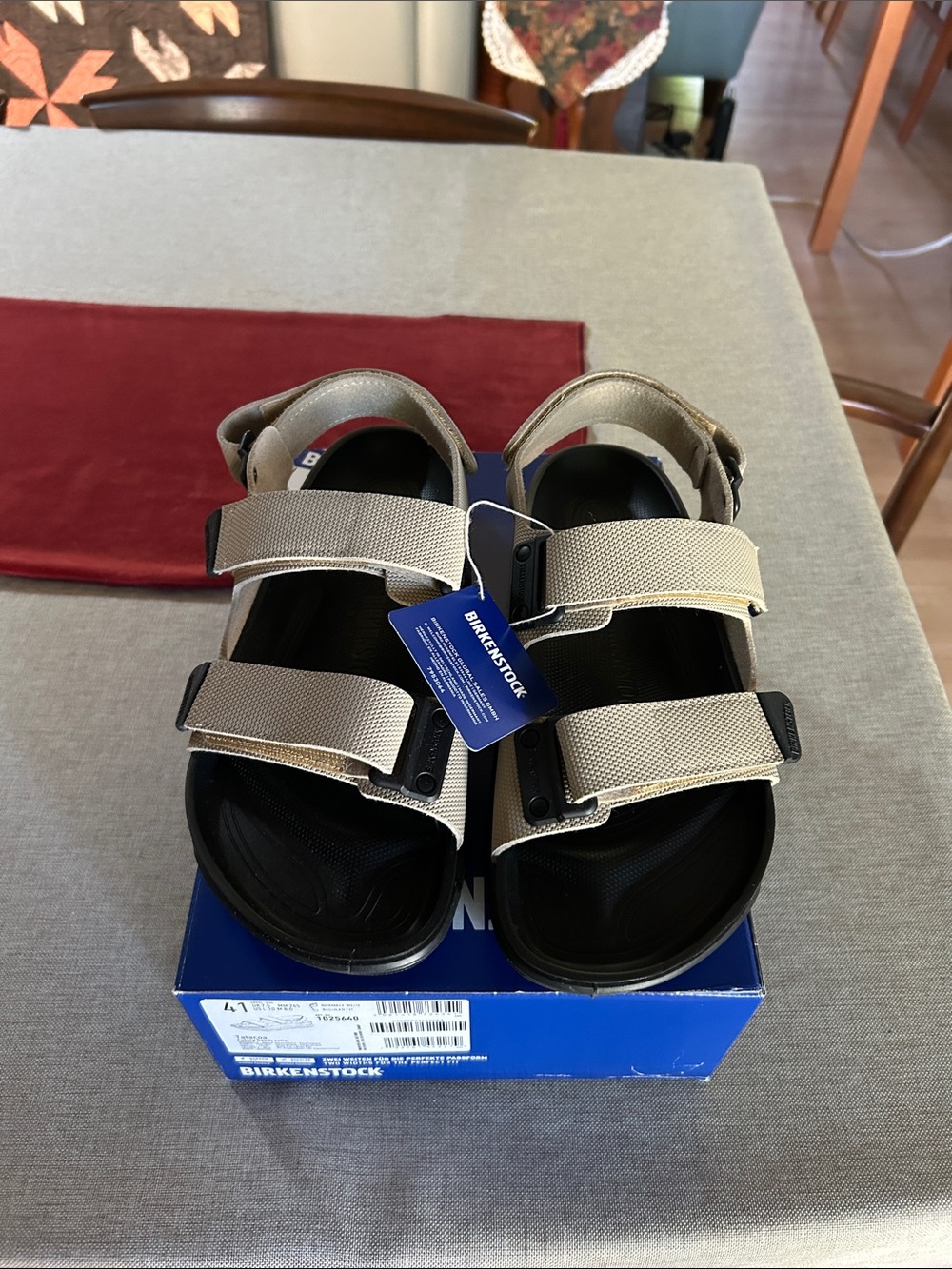 Birkenstock Beige and Black Two-Strap Sport Sandals
